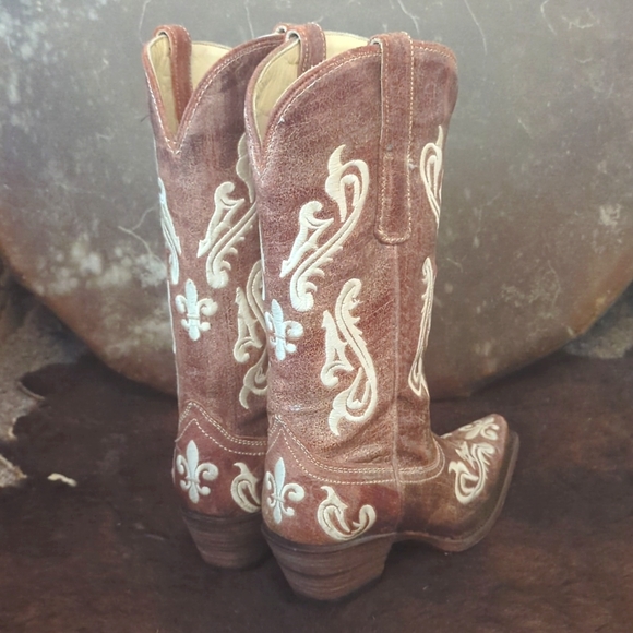 CORRAL R1974 Honey Cortez ivory scroll & fleur de lis cowgirl western boots sz 6 - Picture 9 of 16